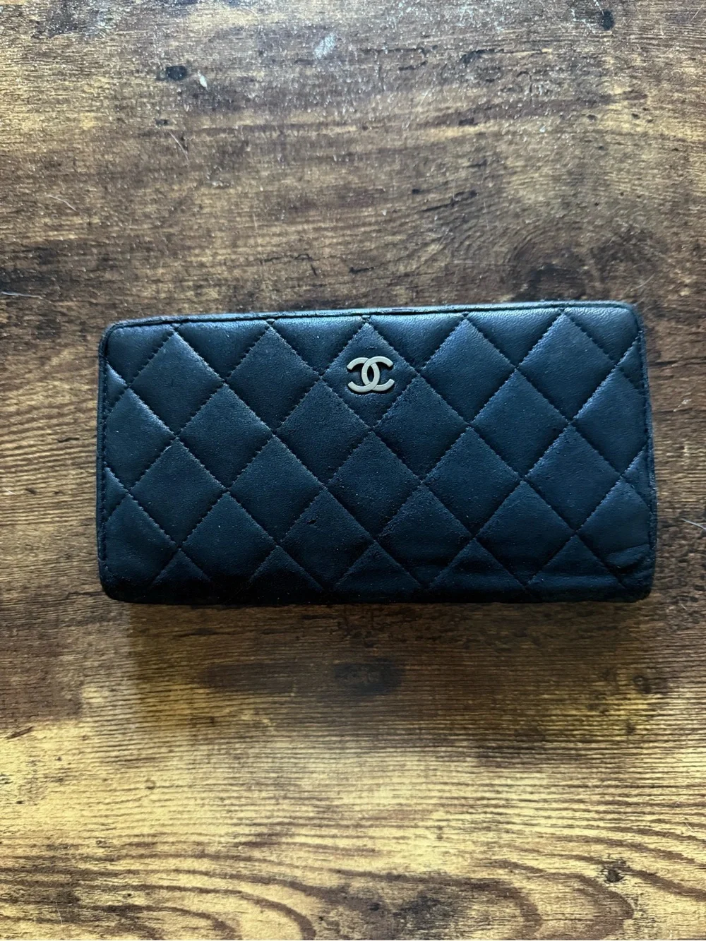 CHANEL Black Quilted Open Flap Wallet